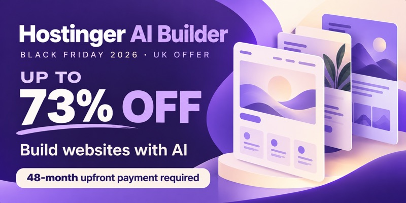 Hostinger AI Builder Black Friday: UK campaign advertises up to 73% off; 48-month upfront payment required