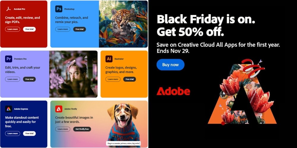 Adobe Creative Cloud Black Friday 50% off deal.