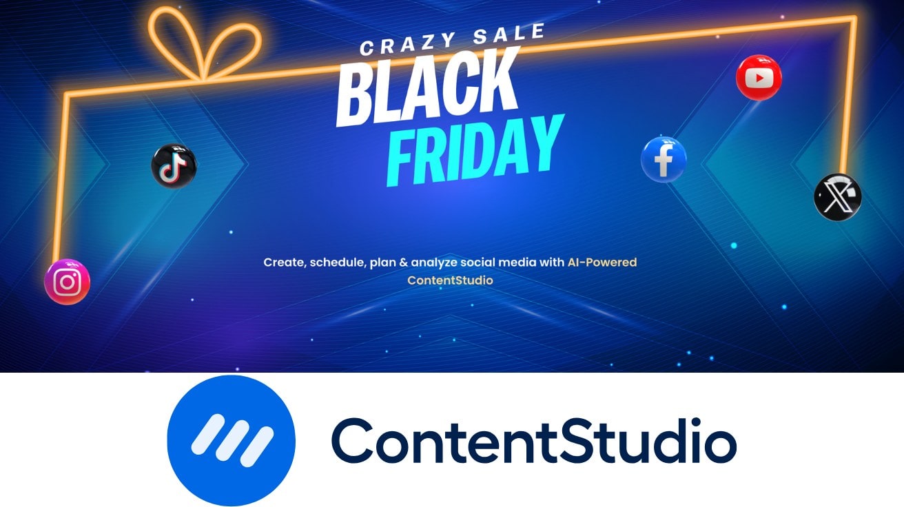 ContentStudio Black Friday sale with social media logos