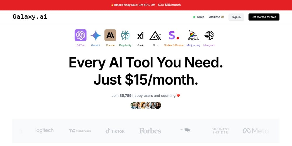 Galaxy.ai offers AI tools for $15 per month.