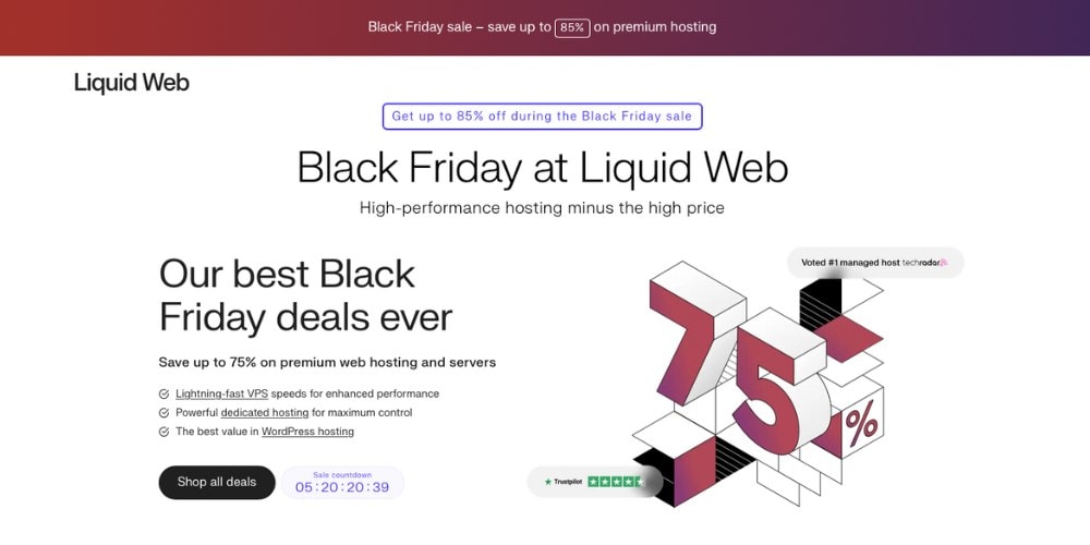 Liquid Web Black Friday hosting deals, save up to 75%.