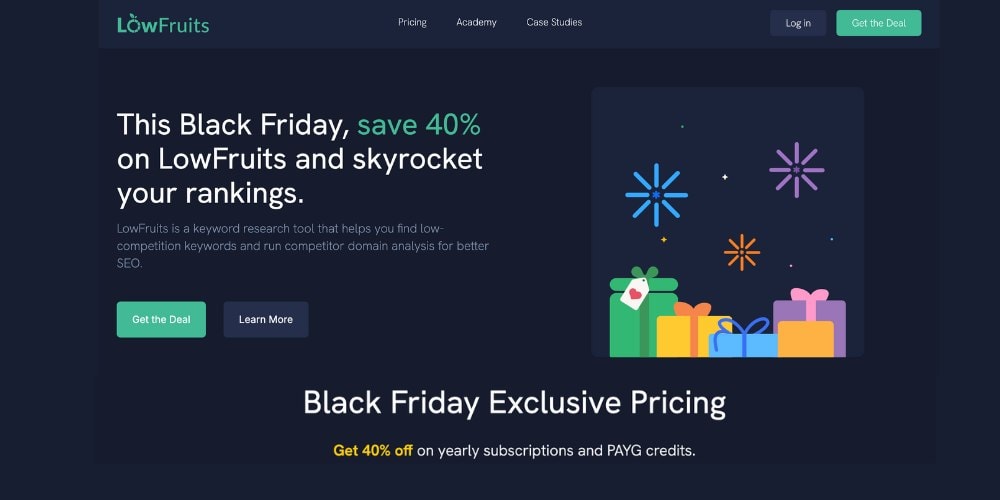 LowFruits Black Friday sale: 40% off subscriptions.