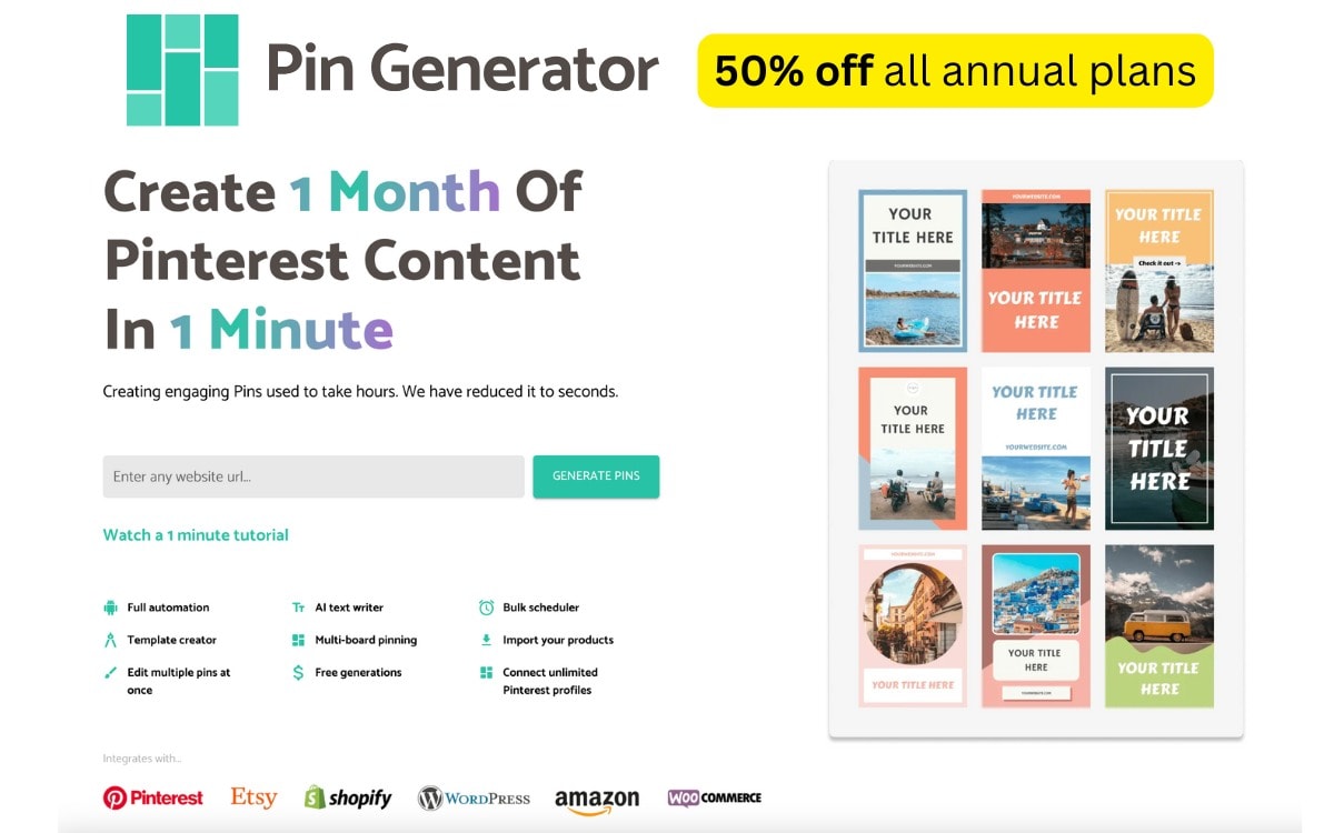 Pin Generator: Create month-long Pinterest content quickly.