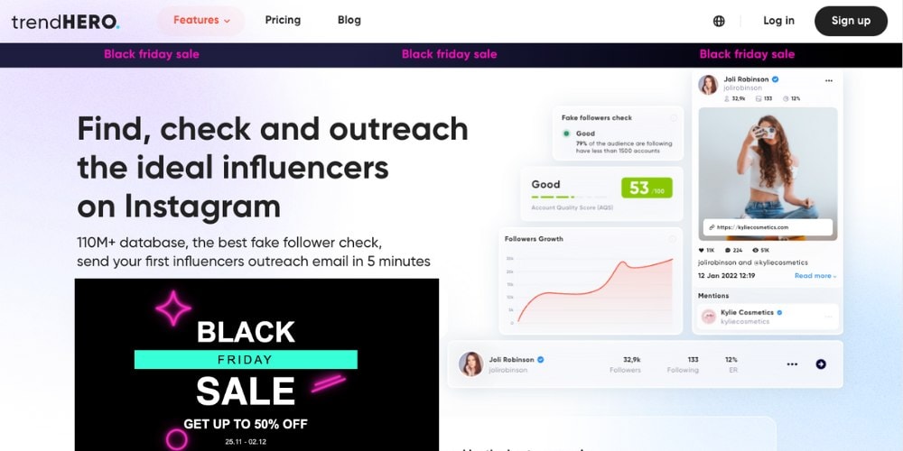 TrendHero Black Friday influencer tools promotion.