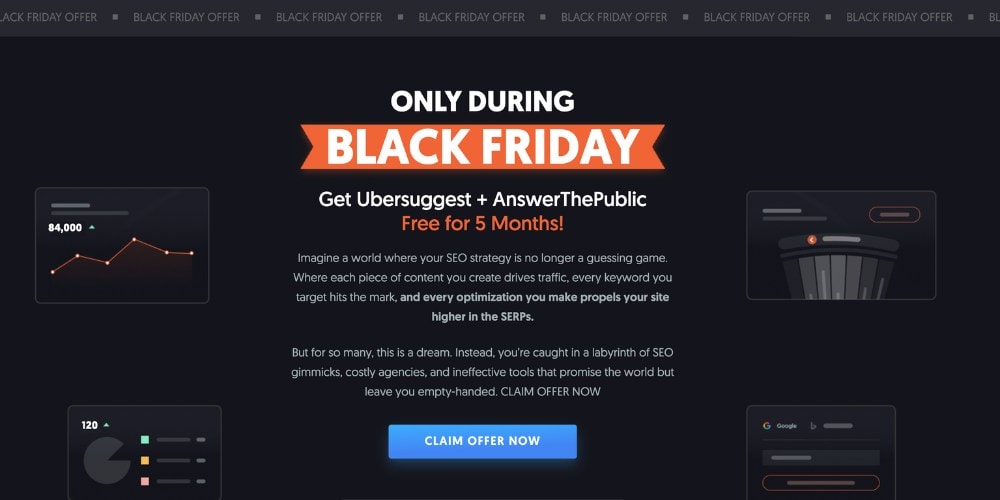 Black Friday SEO tool offer, five months free.