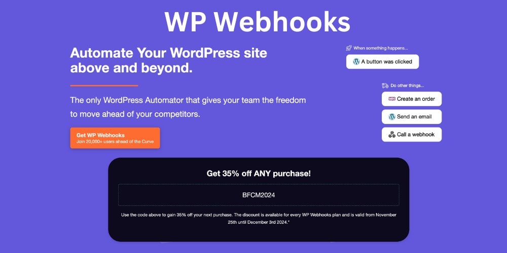 WP Webhooks automates WordPress, offers 35% discount.