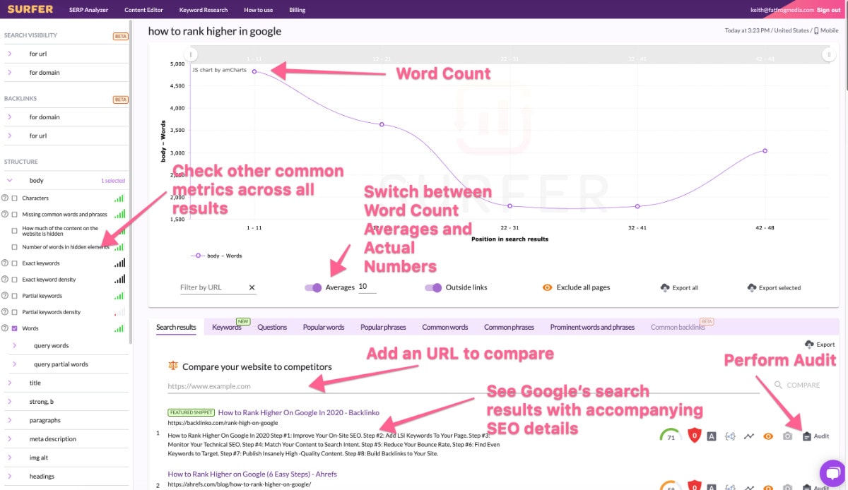 Surfer Seo Interface