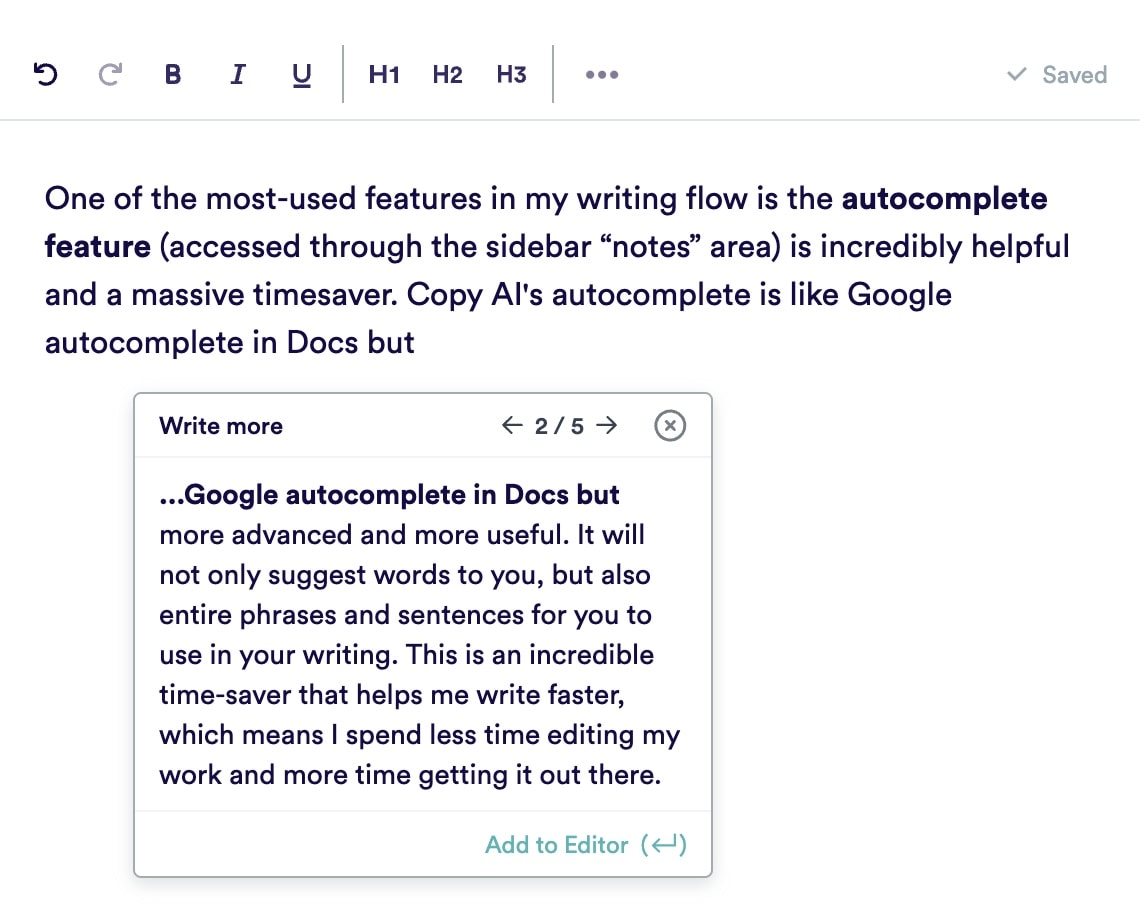 copy ai writing assistant autocomplete
