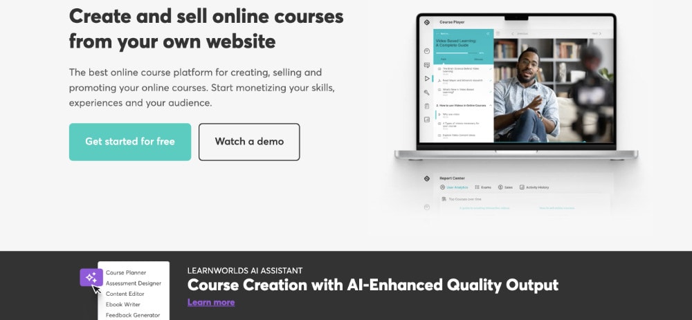 LearnWorlds platform for creating and selling online courses