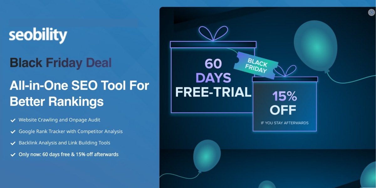Seobility SEO tool Black Friday discount promotion