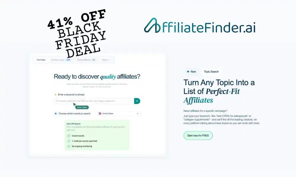 AffiliateFinder.ai Black Friday deal on affiliate discovery tool.