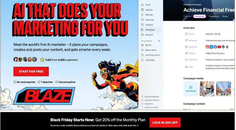 AI marketing software with superhero theme.