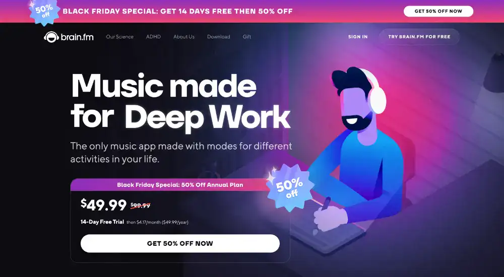 Brain.fm Black Friday music app discount