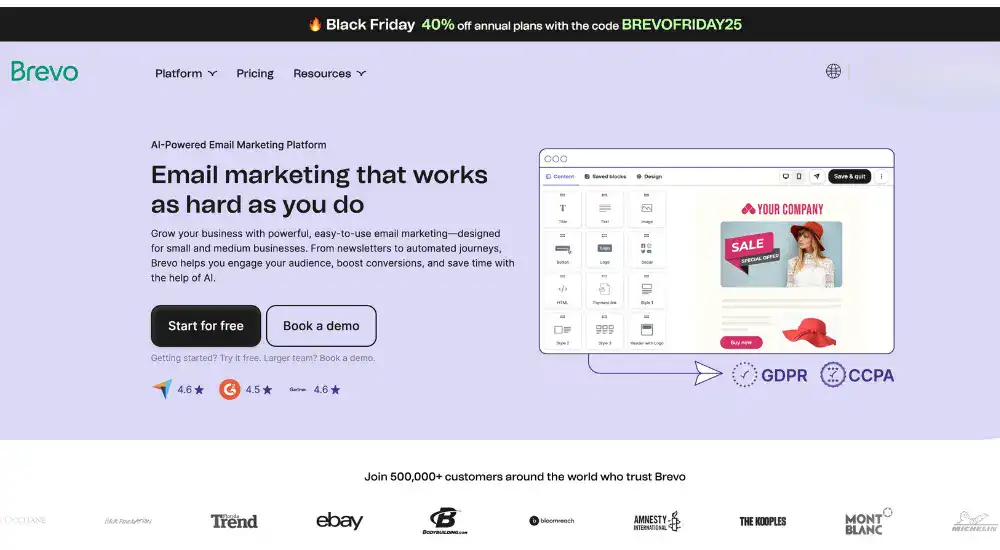 AI-powered email marketing platform promotion and demo options.