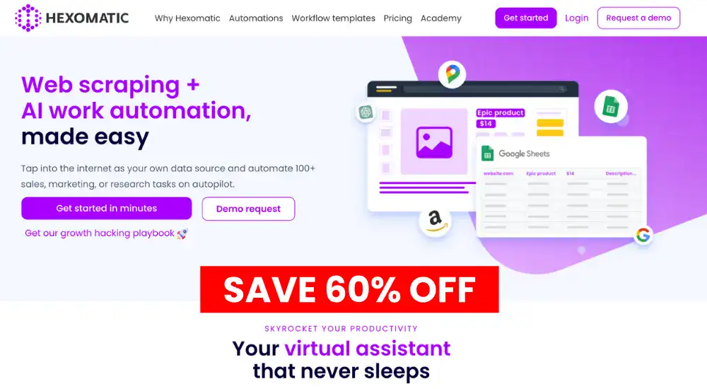 Hexomatic web scraping and automation tool discount offer.