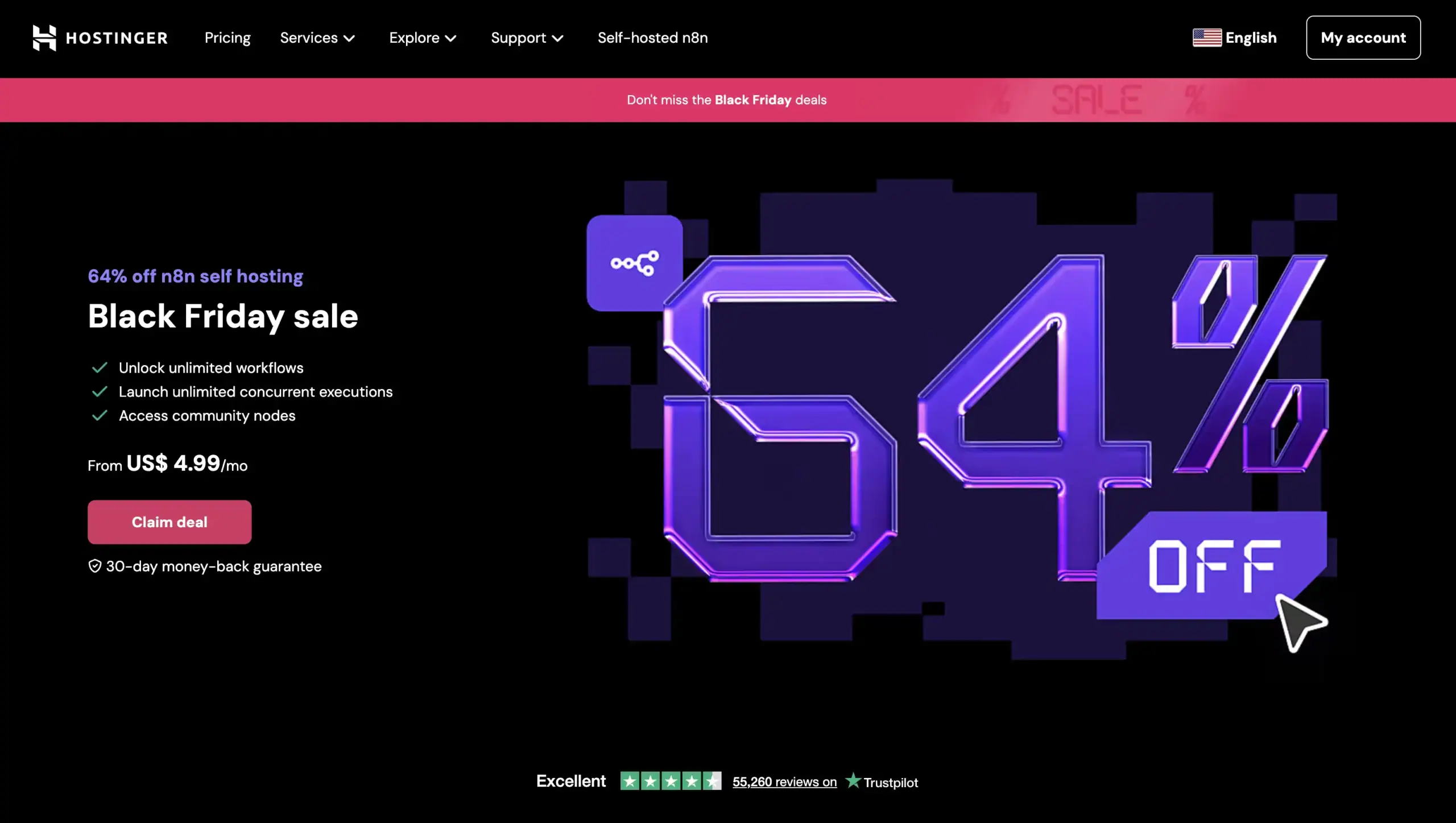 64% off n8n hosting, Black Friday sale.