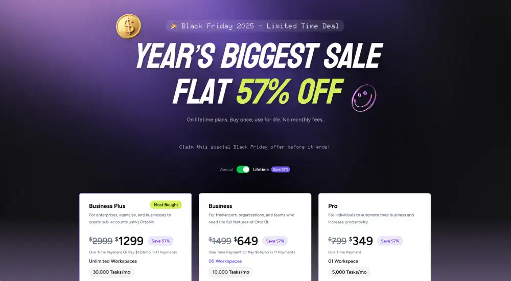 Black Friday 2025 sale: 57% off on lifetime plans.