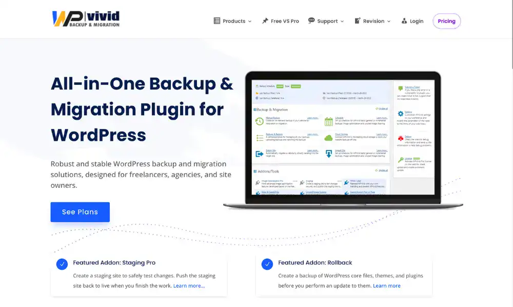 WordPress backup and migration plugin homepage.