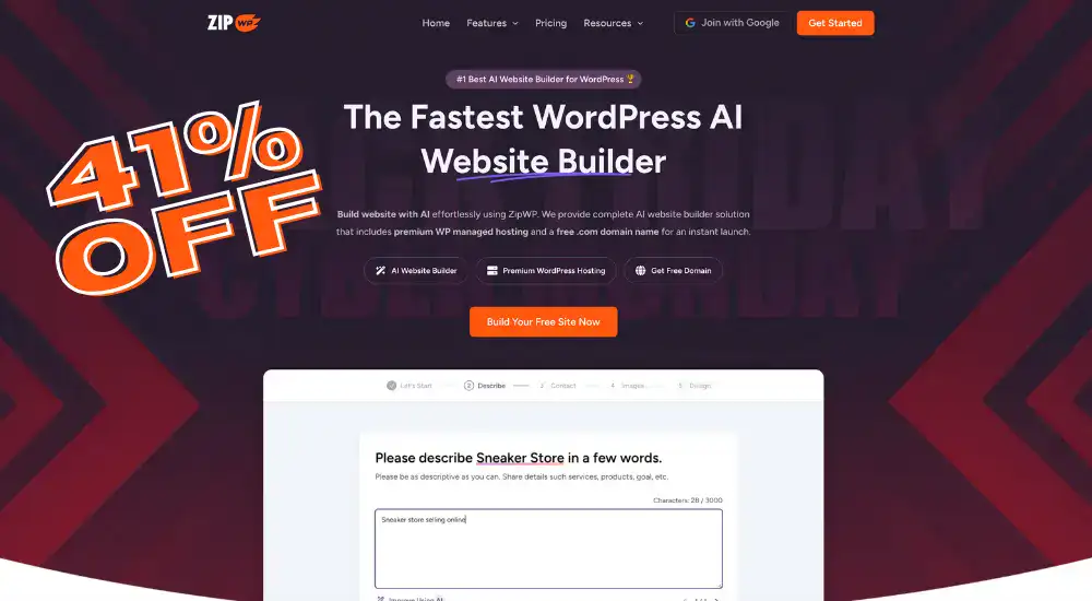 AI website builder offer with 41% discount.