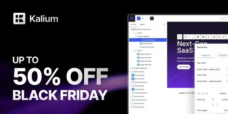 Kalium Black Friday sale, up to 50% off.