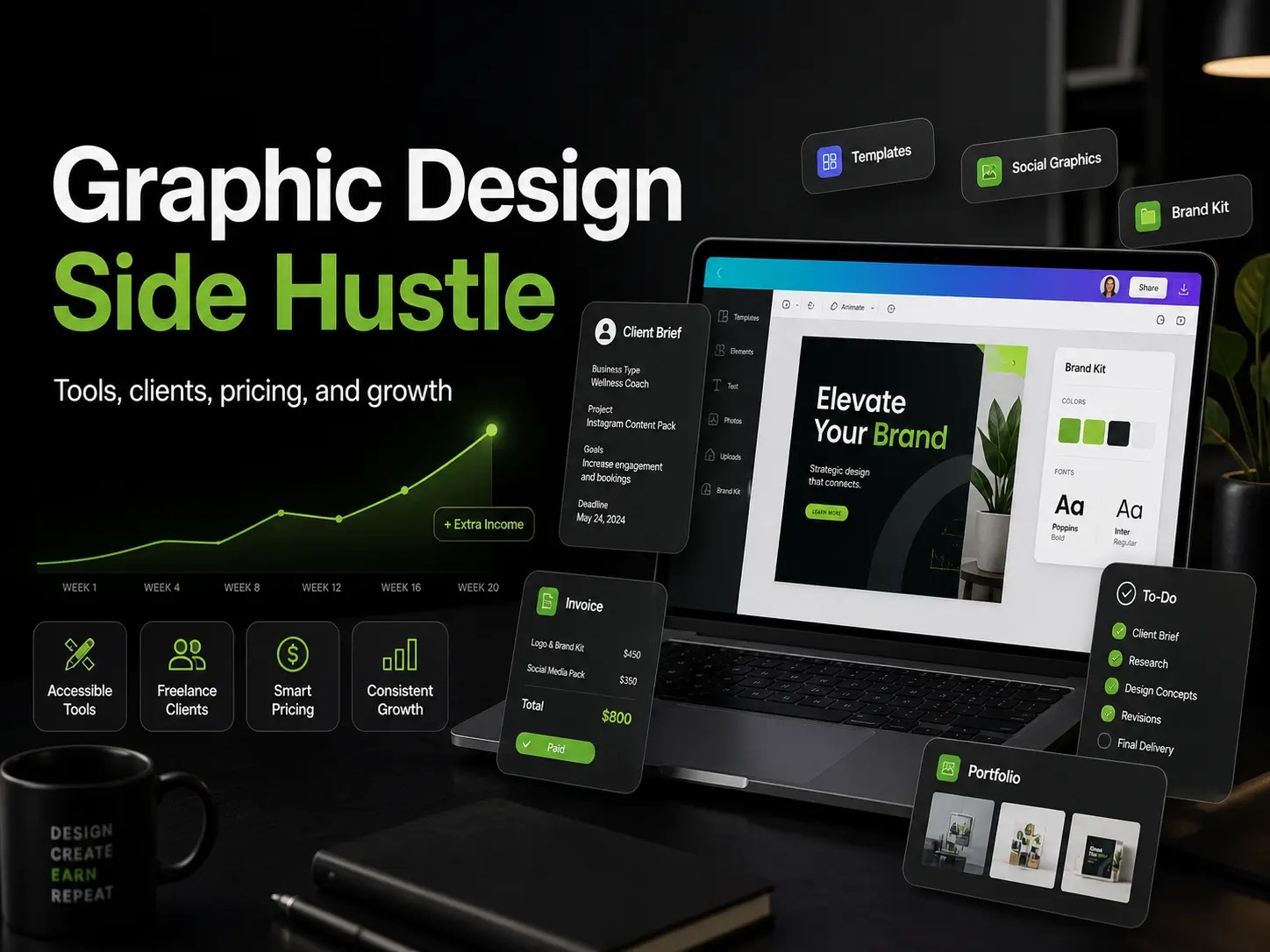 Graphic design side hustle tools, services, pricing, and growth