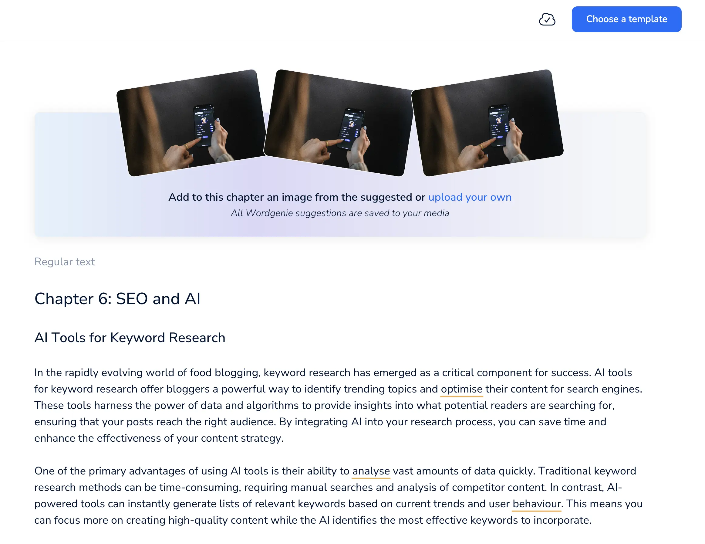 WordGenie AI eBook creator inside Designrr