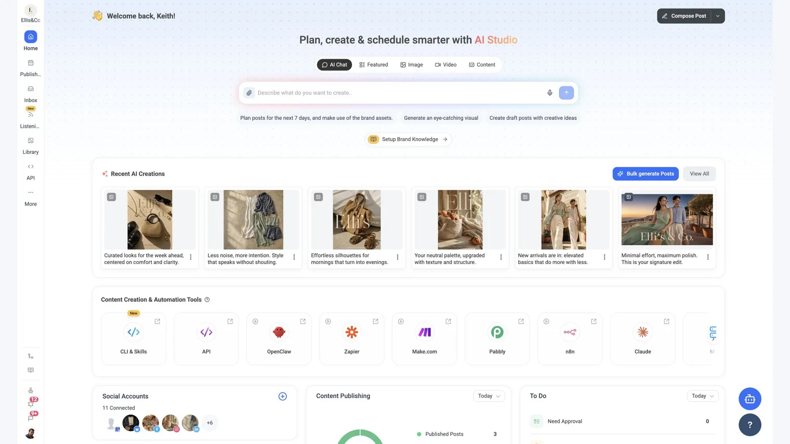 ContentStudio AI Studio with AI chat, image, video, and content creation tools
